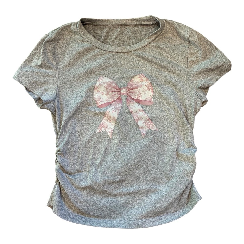 Womens Y2K Coquette Bow Graphic Ruched Tee Sz Small